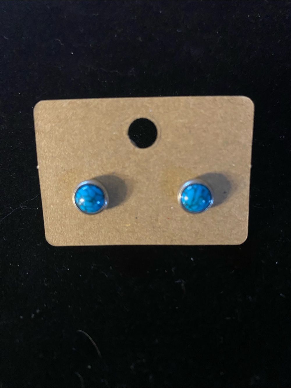 Sterling Silver Turquoise Stone Stud Earrings - Picture 5 of 6